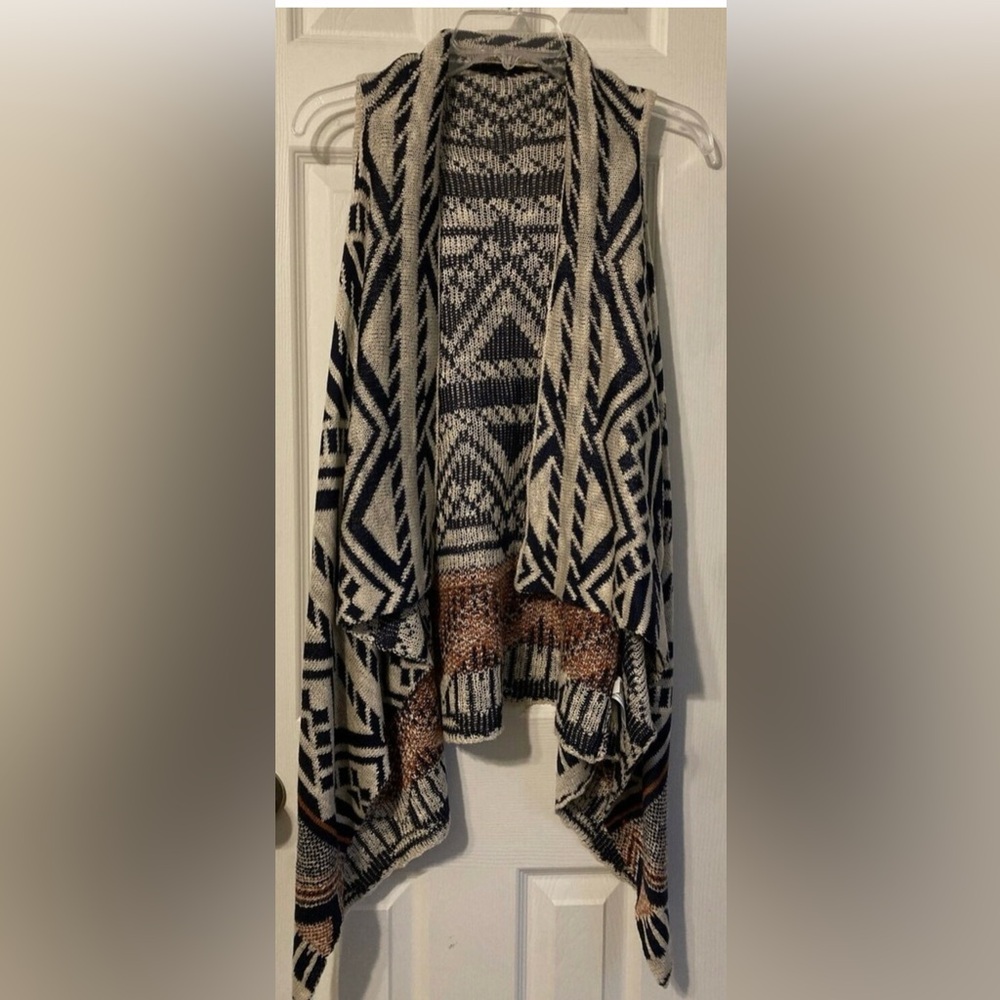 Xhilaration Geometric Draped Vest - Black, White, Brown